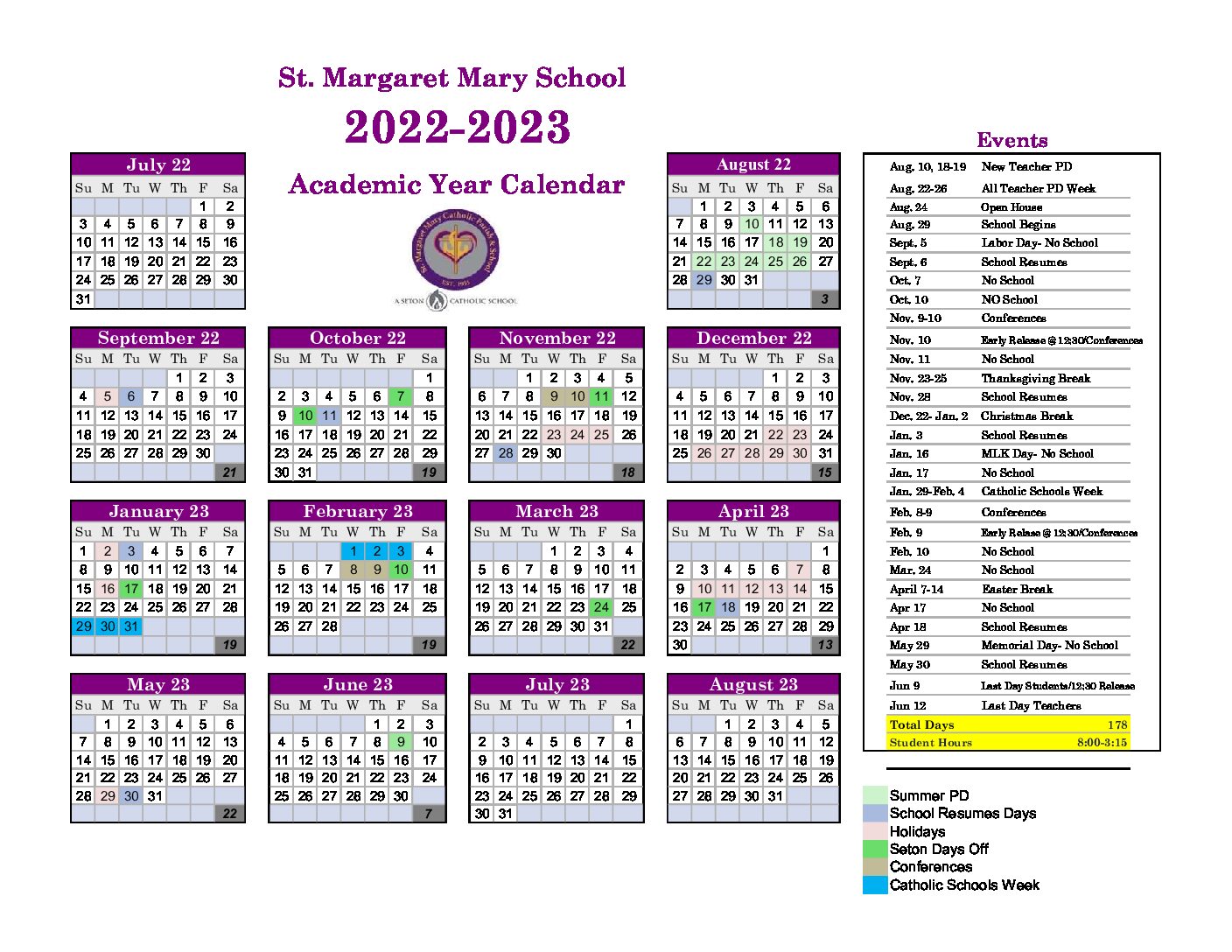 School Calendar Seton Catholic